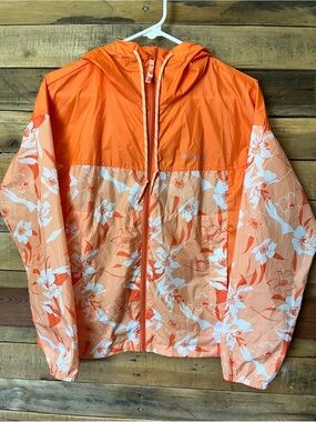 Columbia Lightweight Orange Floral Hooded Jacket